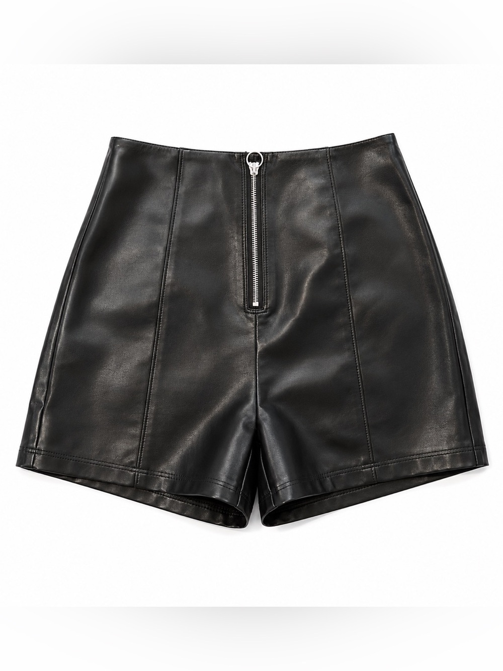 PU LEATHER HIGH WAISTED SHORTS WITH SILVER RING DETAIL ZIPPER